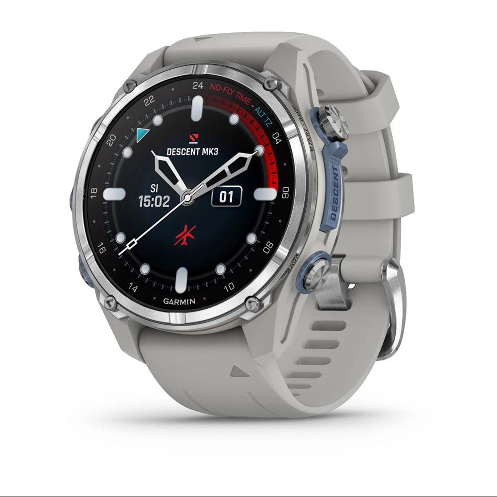 Garmin Descent Mk3 - 43mm Stainless steel with fog grey silicone band